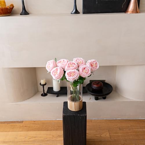 Yonza Soft Touch Artificial Roses and Peonies, 4 Stems Faux Latex Flowers for Vase, Home Wedding Decor - Lifelike Pink Fak...