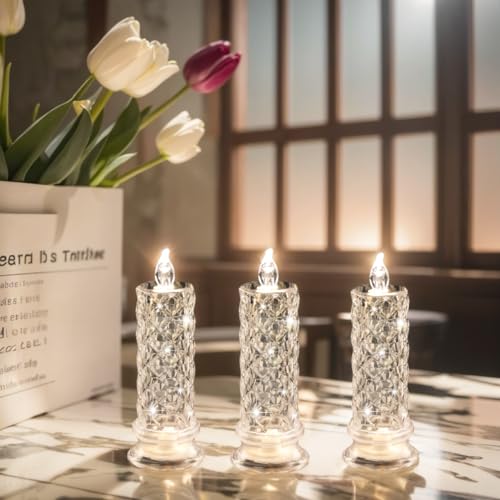 SupBri Rose Shadow LED Flameless Candles, 6PCS Romantic Battery Operated Candles Led Pillar Candles for Valentines Anniver...