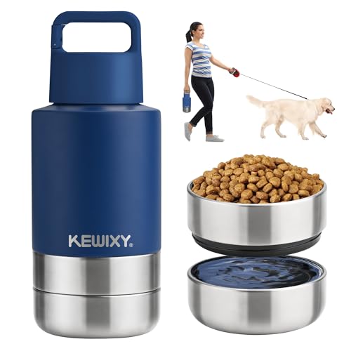 KEWIXY Insulated Dog Travel Water Bottle with Detachable Bowls, 3 in 1 Portable Dog Water Bottle Dispenser, Dog Accessorie...
