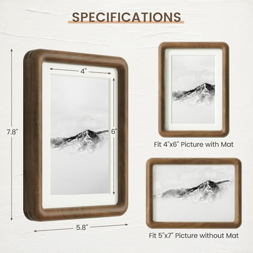 Fun Memories 5x7 Picture Frame, Solid Walnut Wood Frame with Real Glass, Hard Wood 5 by 7 Photo Frame for Wall & Tabletop ...