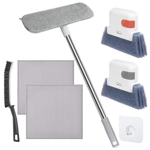 XANGNIER Window Screen Cleaner & Track Cleaning Kit-Mesh Screen Cleaner Brush with Extension Pole,Window Sill and Track Cl...