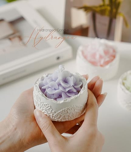 Hydrangea Flower Shaped Scented Candle,Enchanting Hand-Poured Aesthetic Soy Wax Aroma Decorative Candle for Table Photo Pr...