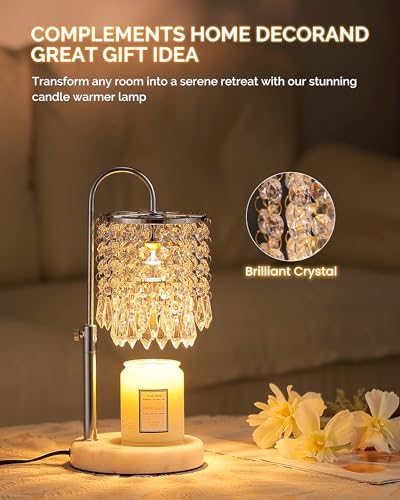 Candle Warmer Lamp with Timer Dimmer and 3 Bulbs, Candle Lamp Warmer with Marble Base for Adjustable Height, Crystal Candl...