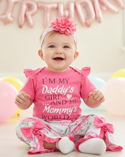SUNNY PIGGY Newborn Baby Girl Clothes Infant Floral Outfits Bell Bottom Flowerpant Headband 0-18 Months Baby Girl Romper