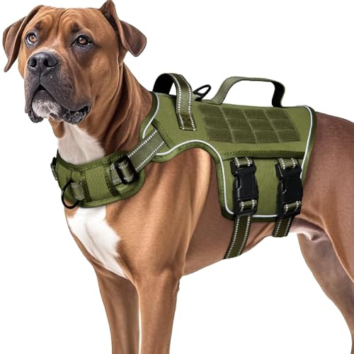Dog Harness for Large Dogs Heavy Duty, Tactical No Pull Dog Harness with Molle System, Easy On and Off Service Dog Vest, B...