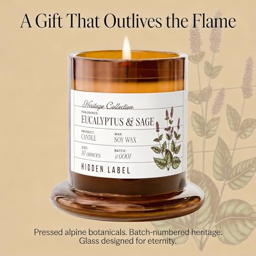Eucalyptus & Alpine Sage Candle, 10oz Non Toxic Soy Candle in Clear Bell Jar, 55-Hour Clean Burn | Mountain Fresh Aromathe...