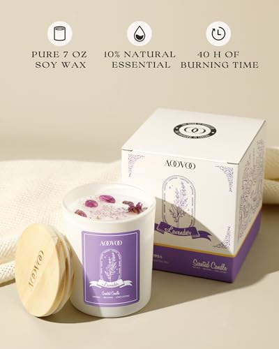 AOOVOO Lavender Scented Candles for Women - Aromatherapy Candle with Crystals Inside, 7oz Soy Candles for Home Scented, Bi...