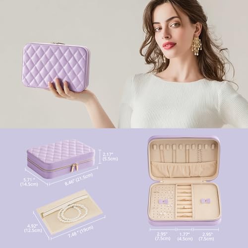 Lolalet Travel Jewelry Case for Women Girls, Travel Jewelry Organizer Box with Mirror & Clear Storage Bag, Small Portable ...