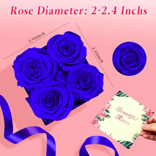 Blue Forever Roses Luxury Gift for Women/Men, Fresh Flowers Bouquet for Girlfriend, Wife, Mom, Anniversary, Valentine's Da...