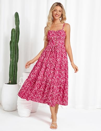 GRACE KARIN 2026 Women's Spaghetti Vacation Sundress Summer Beach Flowy Boho Floral Maxi Dresses with Pockets