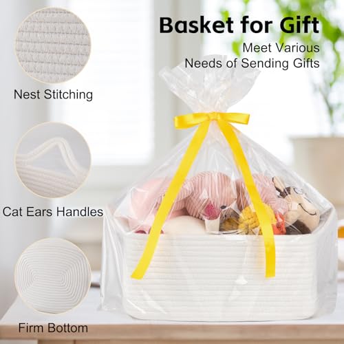 OIAHOMY Woven Basket, Gift Basket Empty with Gift Bags and Ribbons, Rope Baskets for Baby Showers, Storage Baskets with Ha...