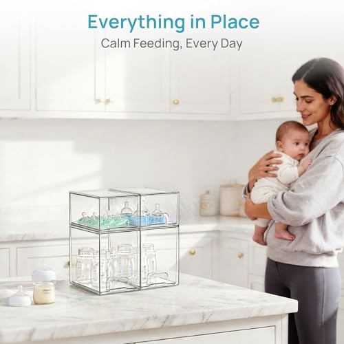 Vtopmart Stackable Storage Drawers Set of 5, Clear Plastic Organizer Bins for Baby Bottle, Beauty Supplies Storage, Ideal ...