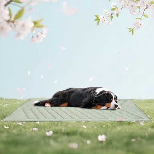 UIQELYS Cooling Mat for Dogs Ice Green, 150x102cm No Gel, Cool Fabric Top & Velvet Back Giant Pet Blanket, Washable, Pet C...