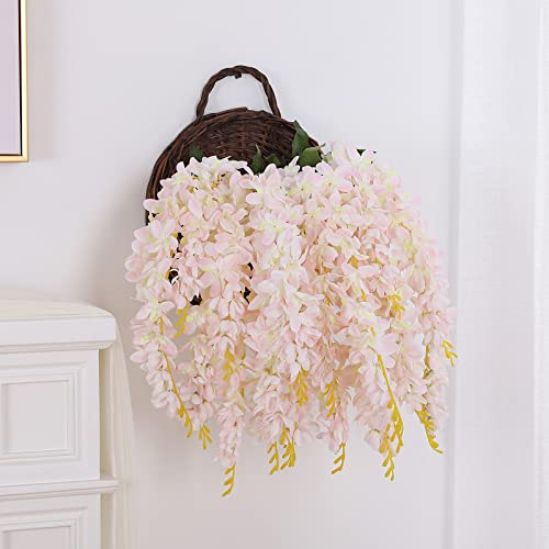 Duovlo Silk Wisteria Flower Artificial 2.13 Feet Hanging Wisteria Vine Fake Flower Bush String Home Party Wedding Decorati...