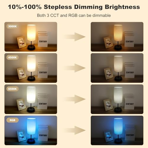 Unicozin Table Lamp, 3 CCT 3000K/4500K/6500K & RGB Color Changing, Stepless Dimmable Small Bedside Lamp for Reading, Ambie...