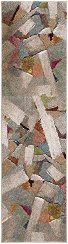 SAFAVIEH Porcello Collection Runner Rug - 2'3" x 6', Grey & Multi, Modern Abstract Design, Non-Shedding & Easy Care, Ideal...