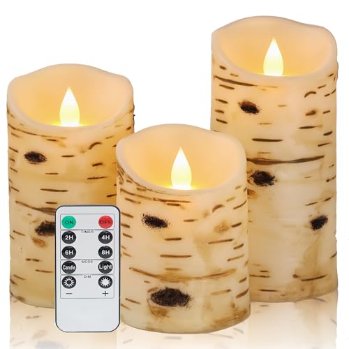 Comenzar Flameless Candles Birch Bark Texture, Flickering Flame Battery Operated LED Candles, Electric Plastic Candles wit...