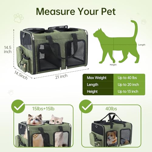 TOYSBOOM Cat Carrier for 2 Cats - Double Pet Carrier Extra Large, Dual Cabin Multi Cat Travel Carrier with Removable Divid...
