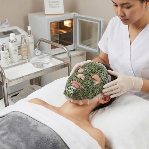 ZOOFOX Jade Facial Mask, 100% Natural Jade Facial Cooling Mask for Hot and Cold Therapy,Green Stone Full Face Mask for Sel...