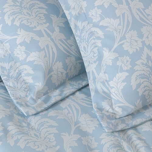 Chezmoi Collection Ivy Floral Medallion Comforter Set Twin Size, 2-Piece Blue/White Floral Printed Lightweight Bedding Com...