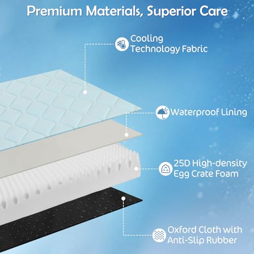 Tivray Cooling Dog Bed, 44" x 32" Orthopedic Dog Beds Large Sized, Waterproof Self-Cooling Pet Mat for Summer with Removab...