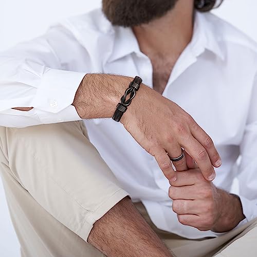 𝗞𝗻𝗼𝘁 𝗕𝗿𝗮𝗰𝗲𝗹𝗲𝘁 𝗚𝗶𝗳𝘁𝘀 𝗳𝗼𝗿 𝗠𝗲𝗻 Brown Braided Leather Stainless Steel Infinity Bracelets Lettering Love...