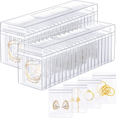 Kenning 42 Pcs Acrylic Jewelry Case Organizer, Clear Jewelry Organizers Holder with Portable Anti Tarnish Storage Bags for...