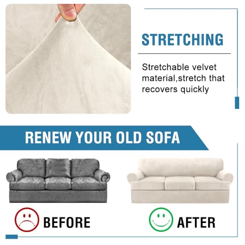 H.VERSAILTEX Sofa Cover 4 Piece T Cushion Sofa Slipcovers Couch Cover Furniture Protector Stretch T Cushion Sofa Covers fo...