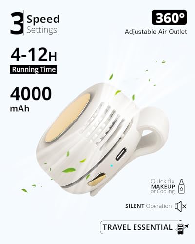 SBMKK Portable Silent Mini Bladeless Fan, Clip On Fan for Shirt, 3 Speeds & Queit, Hands Free Waist Whirlwind Fans, USB Re...