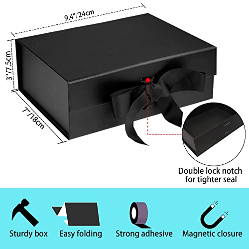 RUIFYRAY Black Luxury Magnetic Gift Box with Lid, Ribbons and Gift Bag, Medium Size-9.4x7x3 Inches, Great for Christmas, N...