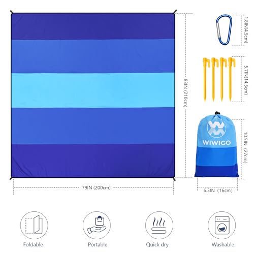 WIWIGO Beach Blanket Waterproof Sandproof Beach Mat 79" X 83"/10'x9'for 2-8 Adults Quick Drying Outdoor Picnic Mat Beach A...