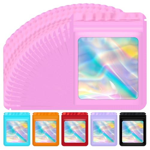 JETMORE 100 pcs Holographic Mylar Bags, Resealable Packaging Bags for Small Business, Freshie Supplies, Candy Sample Jewel...