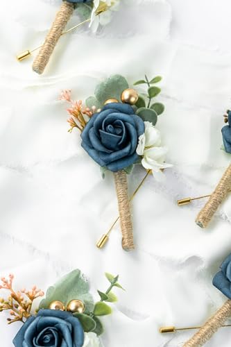 YSOJMAN Boutonniere for Men Wedding, Groom Groomsman Artificial Rose Flowers for Wedding Anniversary Celebration,Prom,Part...