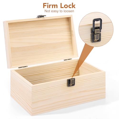 WSICSE Unpainted Wood Box with Hinged Lid - Large 9.2"x5.5"x3.9" for Crafts DIY Storage Jewelry & Gift Box and Hobby Organ...