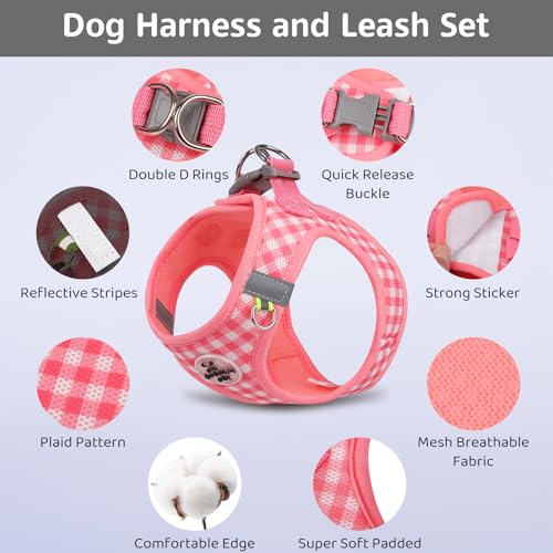 Gyuzh Dog Harness and Leash Set,Soft Mesh Breathable Small Dog Harness,Reflective Adjustable Puppy Harness,No Pull Pet Har...