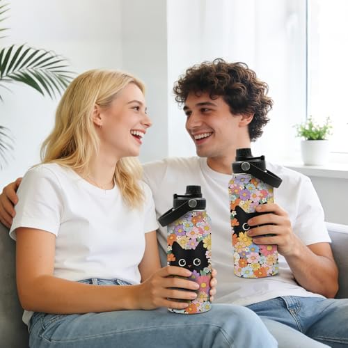 CGMIBAS Cat Water Bottle 32oz - Insulated Stainless Steel for Pets - Leak Proof Straw Lid, BPA-Free - Ideal Cat Gifts for ...
