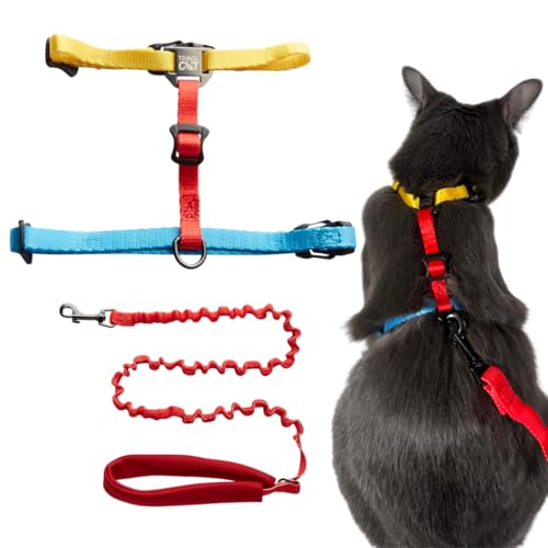 Travel Cat Harness and Bungee Leash Set - 2 in 1 Adjustable Escape Proof Cat Harness & Leash for Small, Medium, Large Cat...