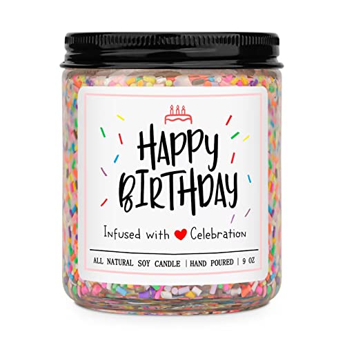 Homsolver Happy Birthday Gifts for Women Men, Vanilla Cream Scent with Sprinkles Candy Birthday Candles, Unique Best Frien...