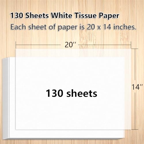 130 Sheets 20"x14" White Tissue Paper for Gift Bags Christmas Weddings Birthday Arts Craft Party Decoration