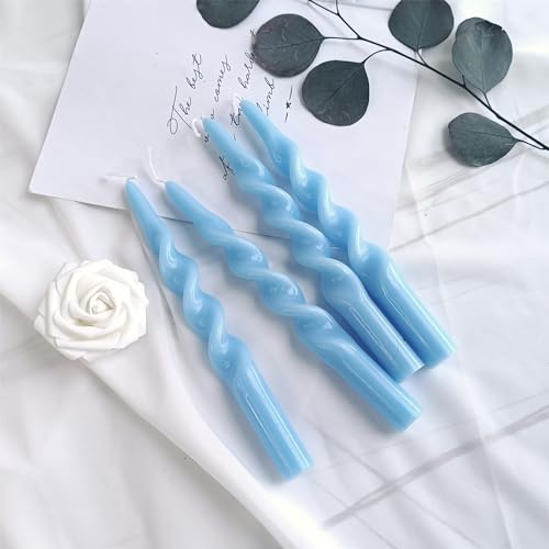 Gedengni Blue Candlesticks Spiral Taper Candle - Set of 2 Cute Candle Sticks 10 Inch Long Tapered Candles Twisted Candlest...