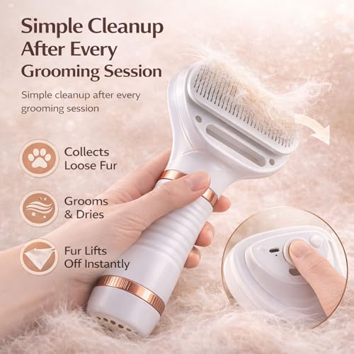 All-in-One Steam Pet Grooming Brush for Dogs & Cats, Soft Brushing with Drying & Deshedding, Calm Home Grooming Tool for D...