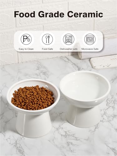 LoeJan Elevated Cat Food and Water Bowls Set, Extra Wide and Raised Ceramic Bowls, Anti-Vomit Whisker-Free Pressure Cat Fe...