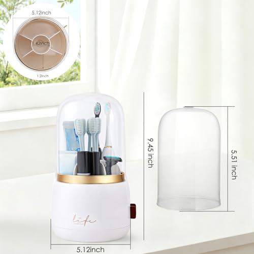Toothbrush Holders for Bathrooms,Rotating 5-Slot with Cover and Draining Water,Kids Electric Toothbrush Holder and Toothpa...