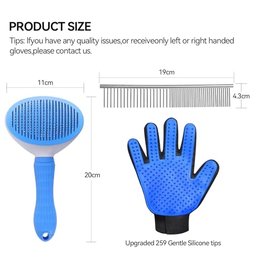 FOR-HI Dog & Cat Brush,Pet Grooming Kit 4PCS- Dog Brush for Shedding| A Pair Pet Hair Removal Gloves| Metal Comb for dog.R...