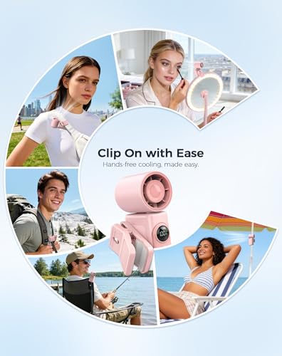Hotsales Clip-On Portable Fan, 13500 RPM Rechargeable Handheld Mini Fan with LED Display, 360° Rotating Detachable Clip, S...