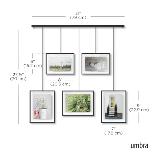 Umbra Exhibit Picture Frame Gallery Set, Adjustable Wall Collage Displays Five Photos (Two 4x6" and Three 5x7"), Set of 5,...