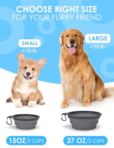 Aonkey Collapsible Dog Bowls with Bottle Carrier, 2 Pack Travel Dog Water Bowl Upgraded Carabiner, One-piece Molded Rim No...