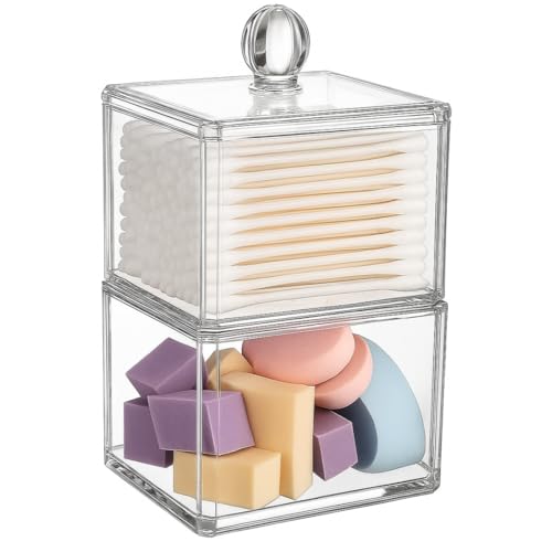 UShioart Stackable Square Acrylic Cotton Ball Holder Q-tip Holder Bathroom Swab Dispenser (Single pack)