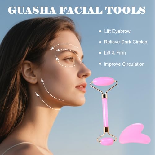 Ao Yee ZGL Gua Sha Facial Massage Tool and Roller Set, Facial Massager for Face, Neck, Arms, Eyes, Reduce Puffiness, Impro...