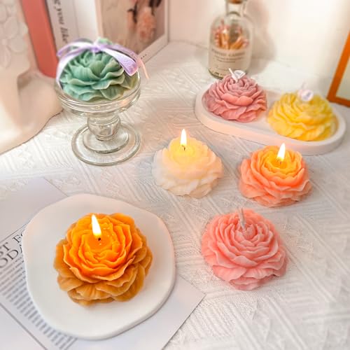 Light-Orange Peony Flower Shape Candles for Women - Aromatic Pastel Aesthetic Candle with Jasmine Fragrance - Christmas Gi...